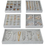 Fixwal Jewelry Organizers and Storage, 14in Stackable Jewelry Drawer Organizer, Set of 5 Jewelry Trays with Removable Dividers, Multi-Layer Tray for Earrings Necklaces Bracelets Watches, Grey