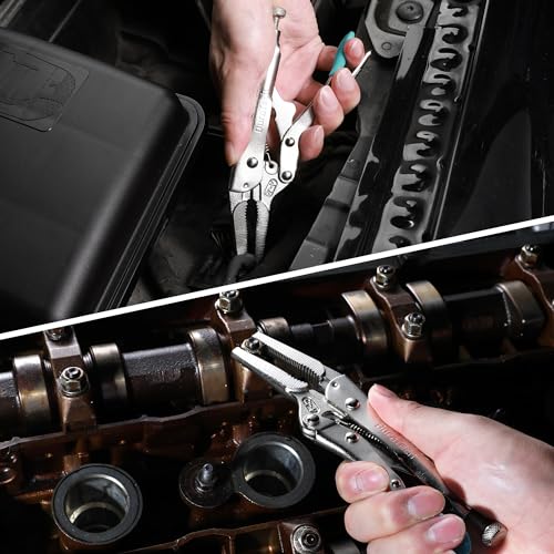DURATECH 6-1/2Inch Long Nose Locking Pliers, Premium Cr-V Construction, Long Nose Pliers with Wire Cutter for Easy Access to Hard to Reach Areas