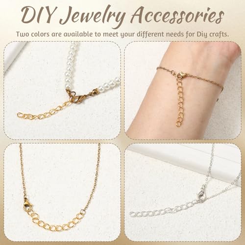 100 Pcs Extender Chain for Jewelry Making, Silver and Gold Extension Tails for Necklace, Necklace Extender, 5 Cm Removable Chain Extenders for Bracelets, Anklets