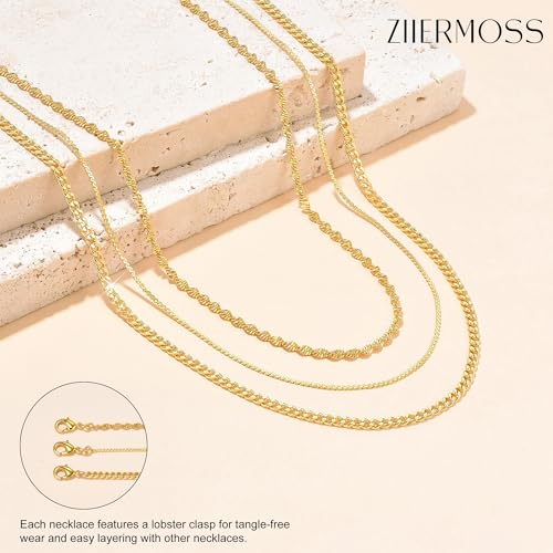 3PCS Gold Necklaces for Women,Chunky Statement Gold Plated Necklace Stack Layered Sterling Silver Herringbone Chains for Women Dainty Trendy Silver Chains Stacked Jewelry Gifts - color: gold rope necklace set