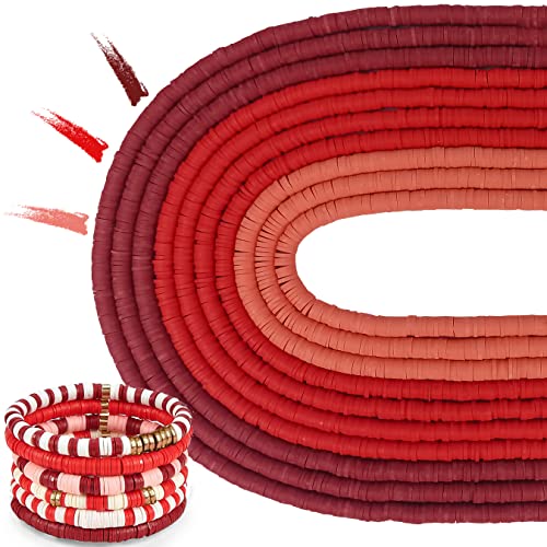 MIIIM 3600 PCS 10 Strands Polymer Clay Beads for Jewelry Making, Vinyl Heishi Beads 6mm for Surfer Bracelets Necklace Making (Red) - color: Red
