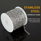 KYUNHOO 32.8 Feet 304 Stainless Steel Chain Bulk Silver Paperclip Chains for Jewelry Making Soldered Flat Oval Chains Link on Spool Paper Clip Chain Roll with Lobster Clasps and Jump Rings - color: Paperclip Silver