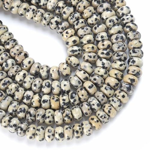 76pcs 5x8mm Natural Dalmatian Jasper Stone Rondelle Spacer Loose Beads Abacus Disk Stone Round Loose Gemstone Beads for Jewelry Making DIY Bracelet Necklace - color: Dalmatian Jasper, size: 5x8mm Abacus Disk