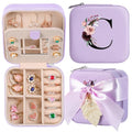 AYGXU Travel Jewelry Box for Women and Girls - Small Case With Initial A-Z - Teacher Gifts - color: purple, size: C