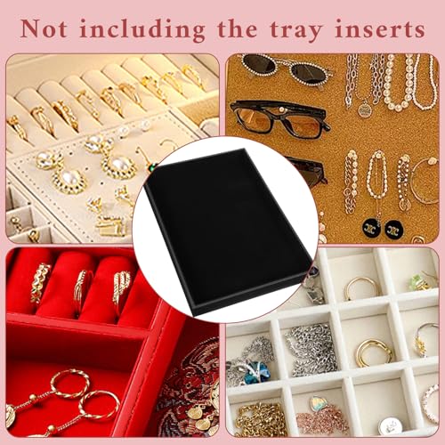6-Piece Velvet Stackable Jewelry Organizer Trays – 13.8" x 9.5" Large Size Black Premium Display & Storage for Necklaces, Bracelets, Rings & More