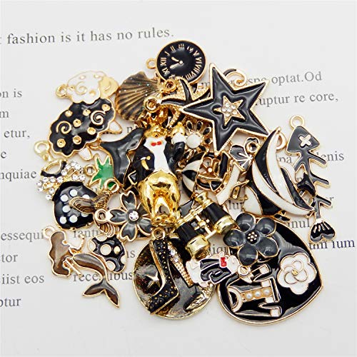 30pcs Mixed Enamel Charms Pendants for Jewelry Making Bulk lot Necklace Earrings Bracelet Craft Findings - color: Black