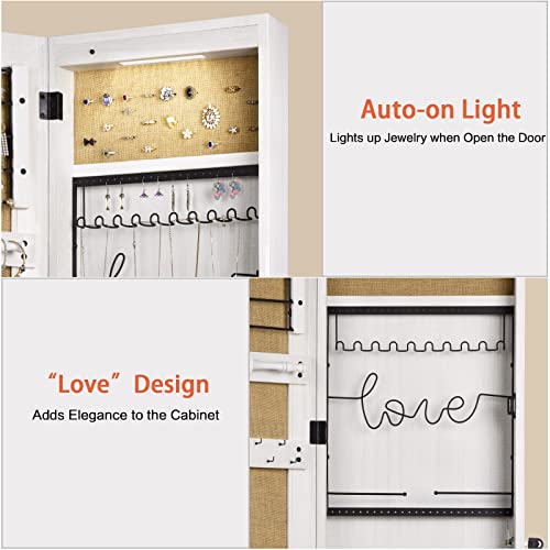 SRIWATANA Jewelry Armoire Cabinet, Solid Wood Jewelry Organizer with Full Length Mirror Wall/Door Mounted(Washed White) - color: Washed White