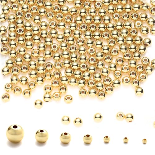 4mm-270pcs 18K Gold Filled Round Ball Beads for Jewelry Making Gold Spacer Beads, Smooth Gold Metal Beads for Bracelets Necklaces Earrings Crafts Bulk Supplies - color: 4mm-270pcs