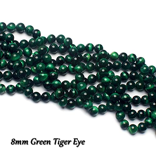 70PCS Natural 8MM Healing Gemstone, Green Tiger’s Eye Energy Stone Round Loose Beads, Semi-Precious Crystal Beads with Free Elastic String for Jewelry Making DIY - color: Green Tiger’s Eye, size: 8MM