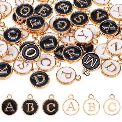 104 PCS Letter Charms for Jewelry Making - Double Sided Alphabet & Initial Charms for Necklace & Bracelet - color: 2 colors