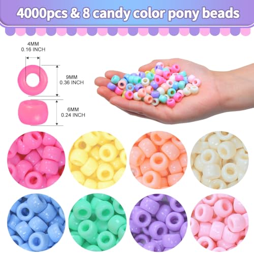 Praisebank Pony Beads, 4000pcs Pony Beads,Candy Macaron Color, Jewelry Making, Crafts, Hair Beads, Beads for Hair Braids., X-Large Pack - color: Macaron Candy