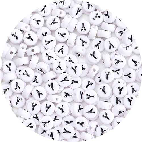 100Pcs Letter Beads - 4x7mm White Round Acrylic Alphabet Beads for Jewelry Making DIY Bracelets, Necklaces & Key Chains - color: Y 100Pcs