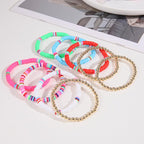 COLORFUL BLING 5-12Pcs Bohemian Love Heart Bead Bracelets for Women Vinyl Disc Heishi Surfer Stackable Stretch Bracelet Summer Beach Boho Jewelry - color: 9pcs gold beads