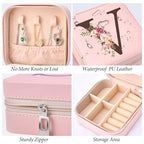 Small Travel Jewelry Case for Women, Initial Travel Jewelry Case Box Organizer Personalized Gifts, Fashion Travel Essentials Trendy Stuff for Teen Girls, Pink V - style: V