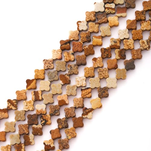 8mm Natural Brown Picture Gemstone Faceted Clovers Beads Four-Leaf Spacer Loose Beads for DIY Jewelry Making Beads - color: Brown Picture
