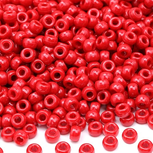1000 Pcs Red Pony Beads for Jewelry Making, Christmas & DIY Bracelets & Necklaces, 6x9mm, Perfect for Parties & Independence Day Decorations - color: Red
