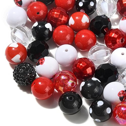 DanLingJewelry 50pcs 20mm Ladybug Acrylic Beads - Red, Black, Heart Dot Printed for DIY Craft Jewelry Making - color: 50pcs - ladybug