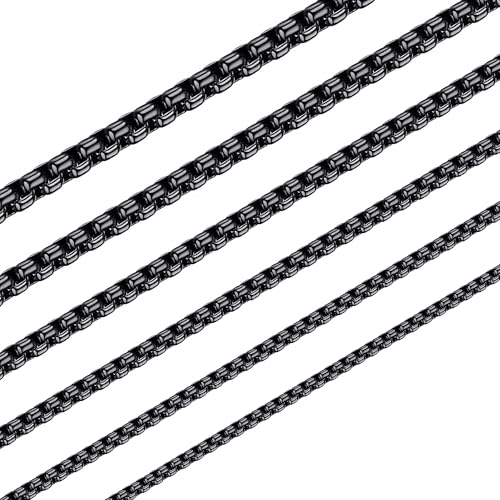 Square Rolo Chain Necklace Stainless Steel Round Box Necklace for Men Women/2mm-7mm/16Inch-36Inch - color: Stainless Steel-Black, size: 34 Inches, style: 2 mm width