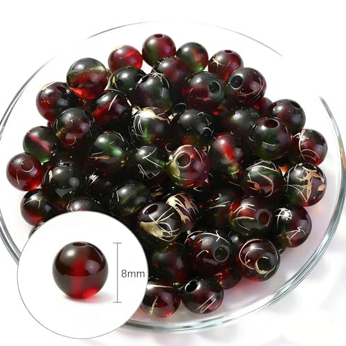 PIPITREE 500 PCS Acrylic Beads 8mm Rainbow Round Bead for Pens Bulk Acrylic Beads for Keychains Beadable Pens DIY Crafts Bracelets Necklace Jewelry Making Plastic Colorful Bead (Red-Green) - color: Red-Green