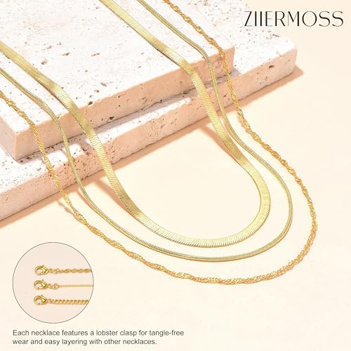 3PCS Gold Necklaces for Women,Chunky Statement Gold Plated Necklace Stack Layered Sterling Silver Herringbone Chains for Women Dainty Trendy Silver Chains Stacked Jewelry Gifts - color: gold dainty necklace set