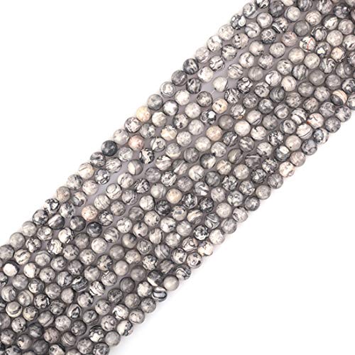 4mm Natural Map Stone Round Loose Stone Beads for Jewelry Making DIY Crafts Design 1 Strand 15" APPR.98-100pcs - color: Map Stone, size: 4mm