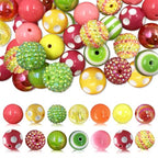 50Pcs Yellow Green Chunky Bubblegum Beads, 20mm Chunky Bubble Gum Beads for Adult DIY Beadable Pens Bracelets Necklaces Pearl Beaded Craft Mother's Day Jewelry Making - color: Rose Red+Light Green