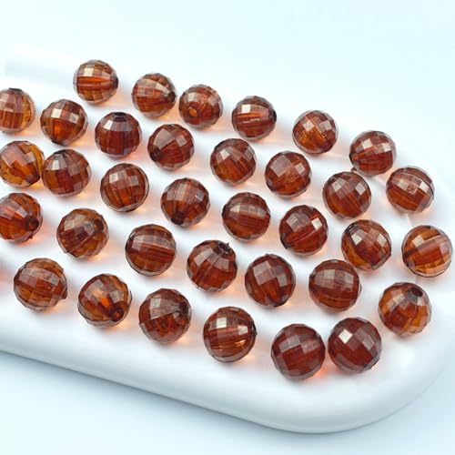 200 PCS 10mm Acrylic Round Faceted Beads Crystal Spacer Beads Multiple Faceted Loose Beads for DIY Jewelry Making Bracelet Necklace Earring Wind Chimes Wine Charms Sun Catchers(Coffee) - color: 14-Coffee, size: 10MM