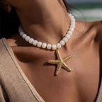 Chunky Beaded Starfish Shell Necklace for Women Colorful Boho Summer Chain Choker Beach Necklace with Acrylic Beads Trendy Chunky Jewelry Gifts - color: XL005F-01