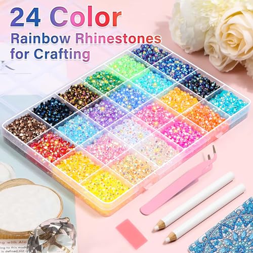 Audab Multicolor 4mm AB Rhinestone Kit with 16000pcs, 4pcs B7000 Jewelry Glue, Tools for Bedazzling Crafting, Graduation Cap, Jewelry, Shoes & Nails - size: 4mm