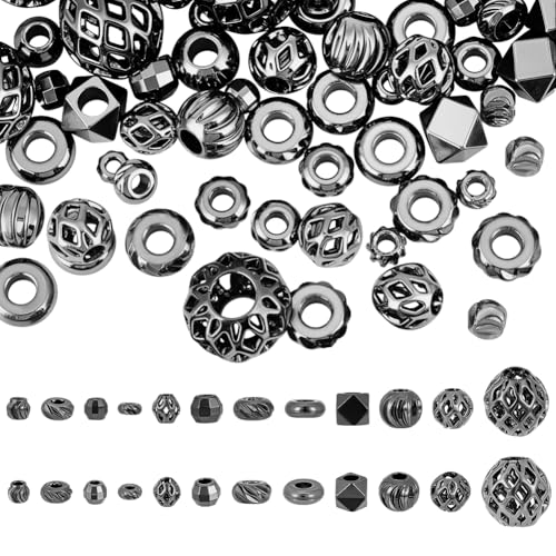 PH PandaHall 12 Styles Brass Spacer Beads, 96PCS Gunmetal Jewelry Beads Pumpkin Round Metal Spacers Polygon Flower Beading for DIY Summer Bracelet Necklace Jewelry Making Craft, 3-8mm