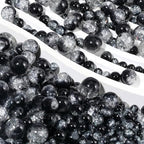 1 Box 450PCS 4/6/8/10MM Black Round Crackle Beads with Holes Glass Crack Crystal Sparkle Ink Small Spacer Loose Bead Bulk for Jewelry Making Necklaces Bracelets Earrings DIY Craft Supplies - color: Black