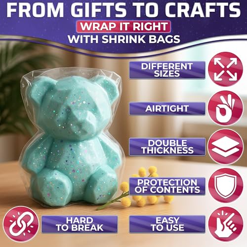 200 Pcs Heat Shrink Wrap Bags – 4x6 In Mother’s Day Cellophane Bags Compatible with Hair Dryer at Medium Temperature – Suitable for Packaging Small Items, Protects from Dust, Moisture, and Scratches - size: 1 count (Pack of 200)