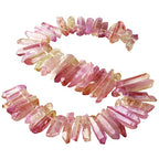 rockcloud Natural Rock Crystal Points Titanium Coated Clear Quartz Sticks Spikes Top Drilled 15 inch Strand,Pink&Orange - color: #21-Pink&Orange