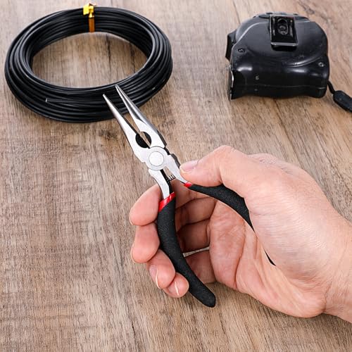 Dimeho 8 PCS Needle Nose Pliers, 5 Inch Long Nose Pliers Set Carbon Steel Serrated Jaw Plier for Wire Bending Cutting Jewelry Making Electronics Repair Object Grasping