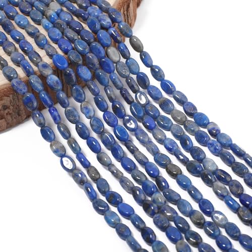 70pcs Natural Blue Lace Stone Beads，4x6mm Egg Shape Loose Gemstone Beads for Jewelry Making Design Earring Necklace - color: blue lace