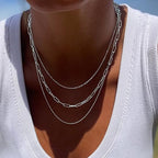 Freekiss Women's Layered Necklace Set - 3 Piece Dainty Gold Jewelry for Everyday Stacking | 14K Gold Plated Snake Chain, Rope Chain, Cuban Chain | Adjustable Length 14-18.5 Inch | Gift Ready - color: Silver, style: Paperclip+O Chain+Box Chain