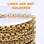 33FT 18K Gold PVD Plated Rolo O Chains Roll, 3.5mm Gold Stainless Steel Round Rolo Chain Spool Bulk for Jewelry Making - color: gold, size: 3.5mm