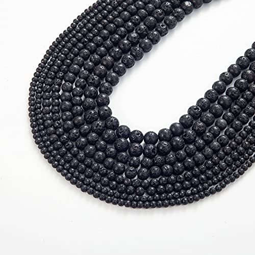 100Pcs Natural Stone Beads 6mm Lava Beads Round Gemstone Loose Beads with Elastic Bracelet String for Bracelets Necklace Jewelry Making - color: Black Lava, size: 6mm