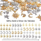 stino 48/56 Pieces Jewelry Celestial Charms Set, Silver & Gold Plated Moon Star Sun Pendants, DIY Jewelry Making Accessories - style: Rhinestone