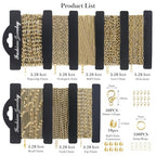 14k Gold Necklace Chains for Jewelry Making, Total 27 Feet 8 Rolls Bracelet Chains for DIY, 3.3 Feet Each Style, 14K Gold Plated Chain with Jump Rings/Lobster Clasps/Connectors - color: 14k Gold-27 Feet 8 Rolls