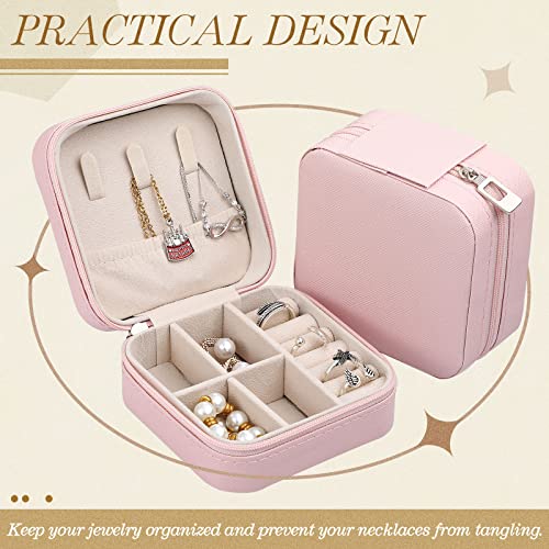 Yinkin 12 Pcs Mini Travel Jewelry Case Bridesmaid Proposal Gift Boxes, Small PU Leather Earring Organizer, Bulk Travel Accessories Portable Jewelry Holder(Pink) - color: Pink