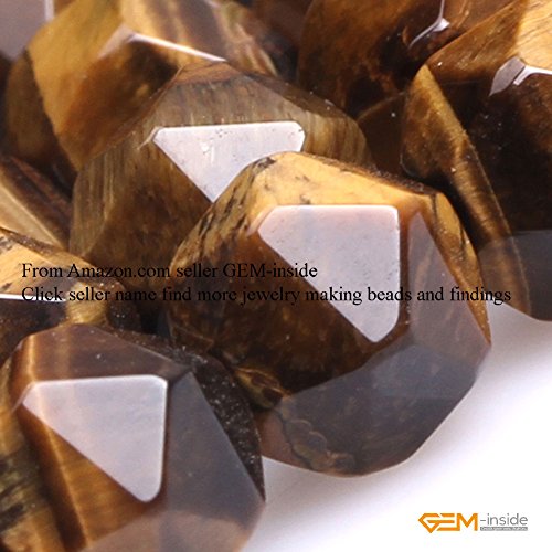 GEM-Inside Natural 8mm Yellow Tiger Eyes Gemstone Loose Beads Faceted Cambay Crystal Energy Stone Power for Jewelry Making 15" - color: Yellow Tiger Eye, size: 8mm