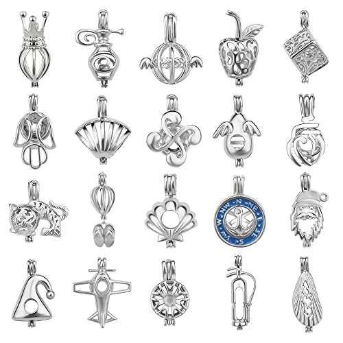 10PCS Random Various Cage Pendants for Pearl Jewelry Making Silver Plated, Design Cage Pendants for Women