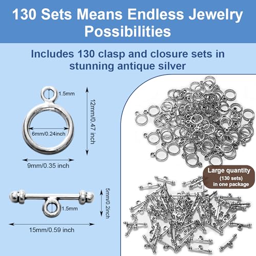 Heather's cf Toggle Jewelry Clasps – Durable Quality, Antique Plain Silver Finish Toggle Clasps & Closures for Necklace, Bracelet & Charms – Ideal for DIY, & Jewelry Making – Small (Set of 130) - color: Silver small