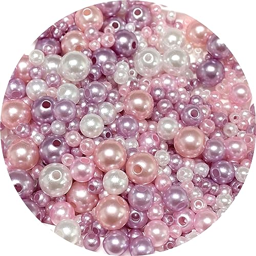 30g Mixed 3-8mm Pearl Beads Round Loose Satin Pearls Plastic Crafts Beads for Jewelry Making Earring Bracelet Necklace Key Chains Vase Fillers Home Decoration (Mixed Pink Purple Series) - color: Mixed Pink Purple Series