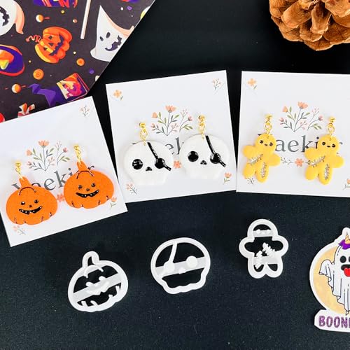 Xaekicr Halloween Polymer Clay Cutters Set – 8Pcs Clay Cutters for Earrings, Pumpkin Skull Witch Hat Molds for DIY Clay Jewelry Making - color: J color