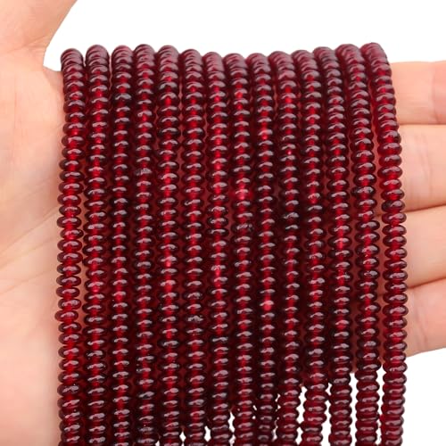 BONNY BOXX 1 Strand (150PCs) Natural 2 * 4mm Garnet Jade Rondelle Beads, Natural Abacus Disk Stone Beads Loose Spacer Gemstone for DIY Bracelet Necklace Jewelry Making - color: Garnet, size: 2*4MM