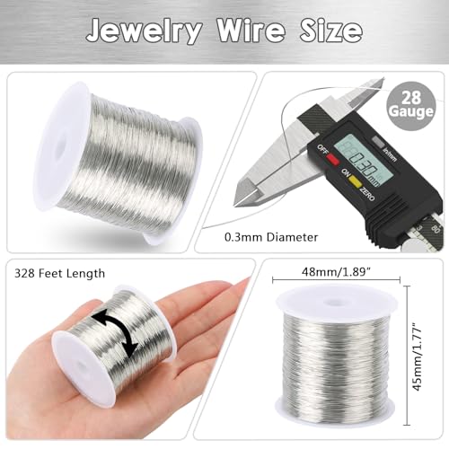 328Ft Jewelry Wire Craft Wire Copper Wire, 28 Gauge with 0.3mm Fine Specification for Jewelry Making Supplies Crafting, 0.3mm X 100m (Silver)