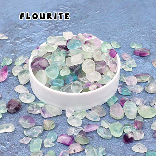 500 pcs Natural Chip Stone Beads, Flourite 5-8 mm Irregular Gemstones Healing Crystal Loose Rocks Bead Hole Drilled for Jewelry Making Bracelet - color: Flourite