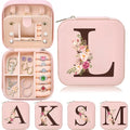 Preppy Travel Jewelry Gifts for Teen Girls, Travel Jewelry Box Personalized Christmas Gifts Stocking Stuffers for Women, Fashion Travel Essentials Trendy Stuff Easter Basket Stuffers, Initial L - style: L